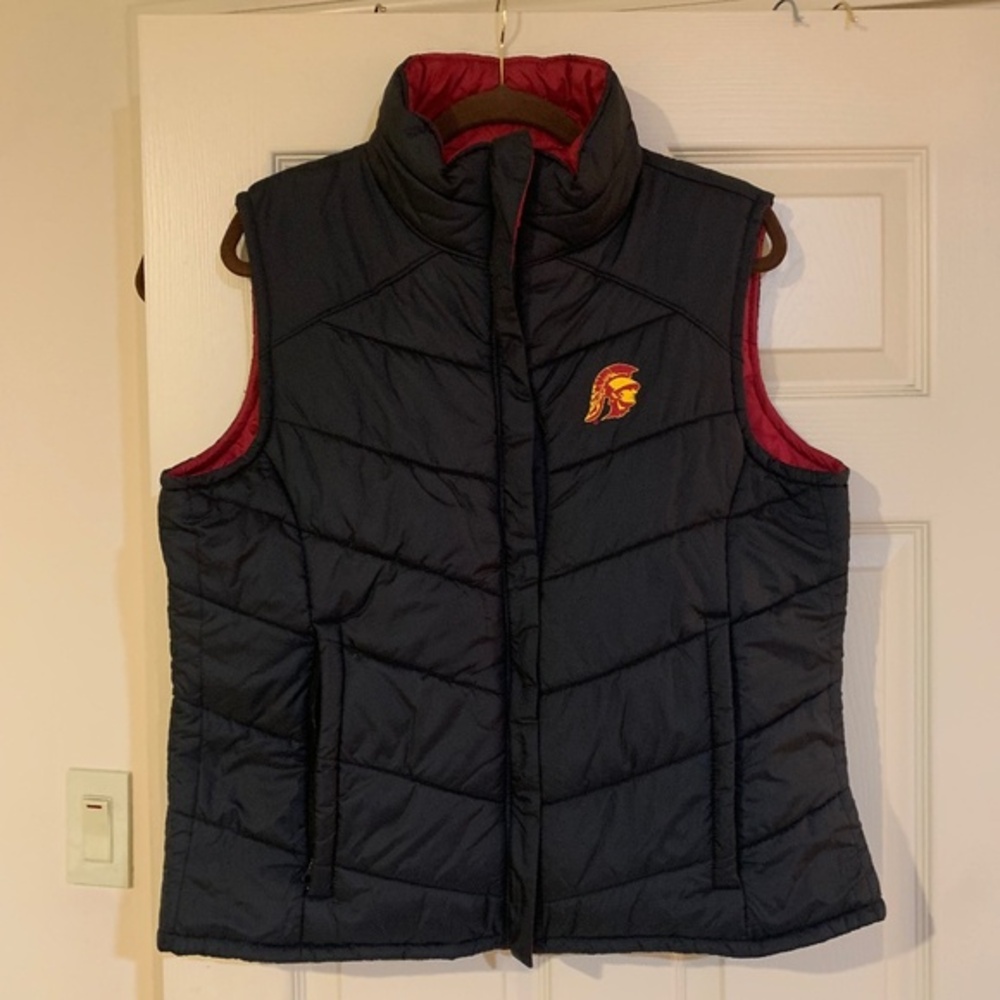 Columbia Sportswear Black/Maroon USC Trojans Reversible Down Vest sz XL